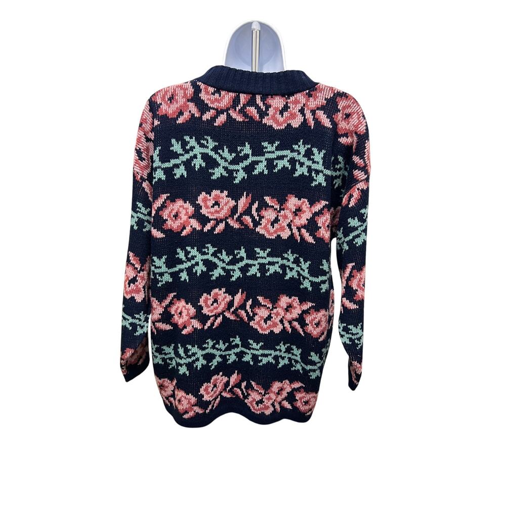 Vintage 80s Private Eye Pink Rose Floral Knit Sweater Cottagecore Slouchy Y2K M - Picture 3 of 5